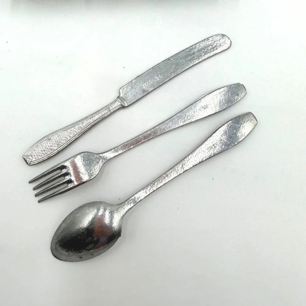 Vintage‎ German Dollhouse Metal Flatware Set – 18 Pieces + Wire Tray
